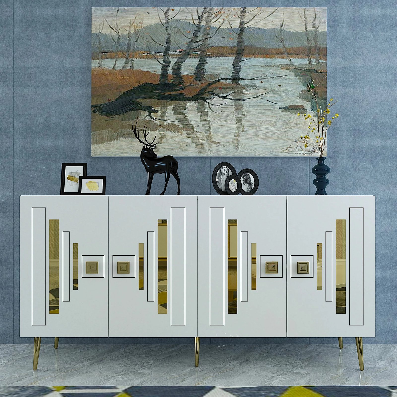 Konsolë Skye Decor, e bardhë, e artë