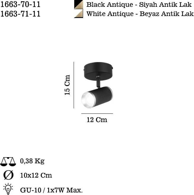Llambë tavani Opviq, Lume - 70-11, metal, ngjyrë e zezë, llak antik