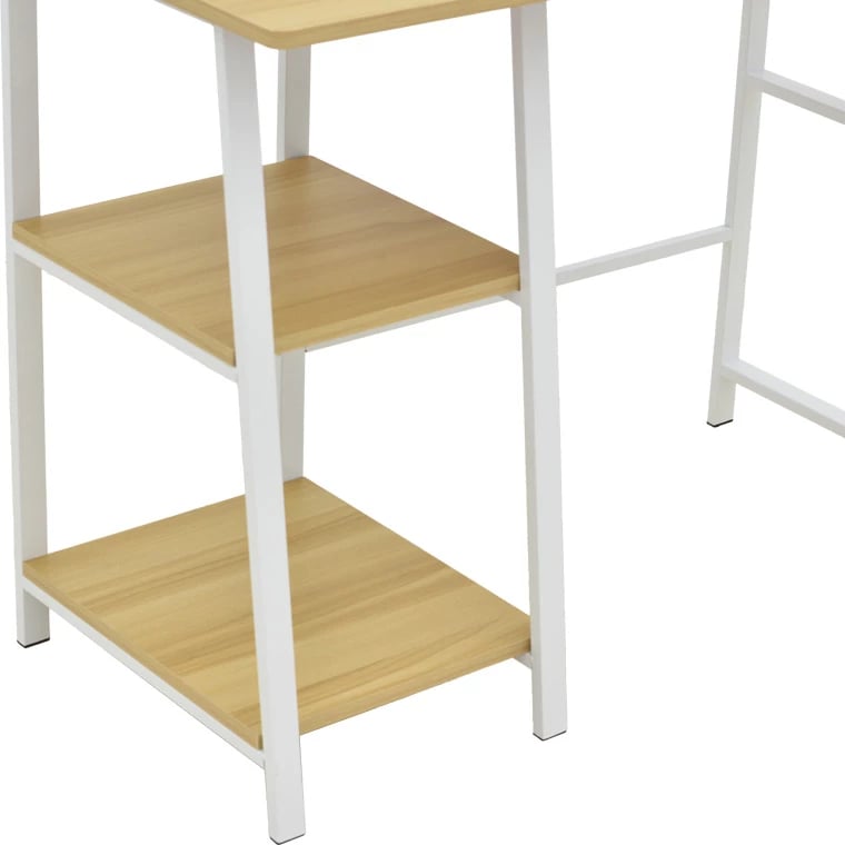 Tavolinë pune Ferje me rafte, MDF natyrale-bardhë, 100x48x75cm