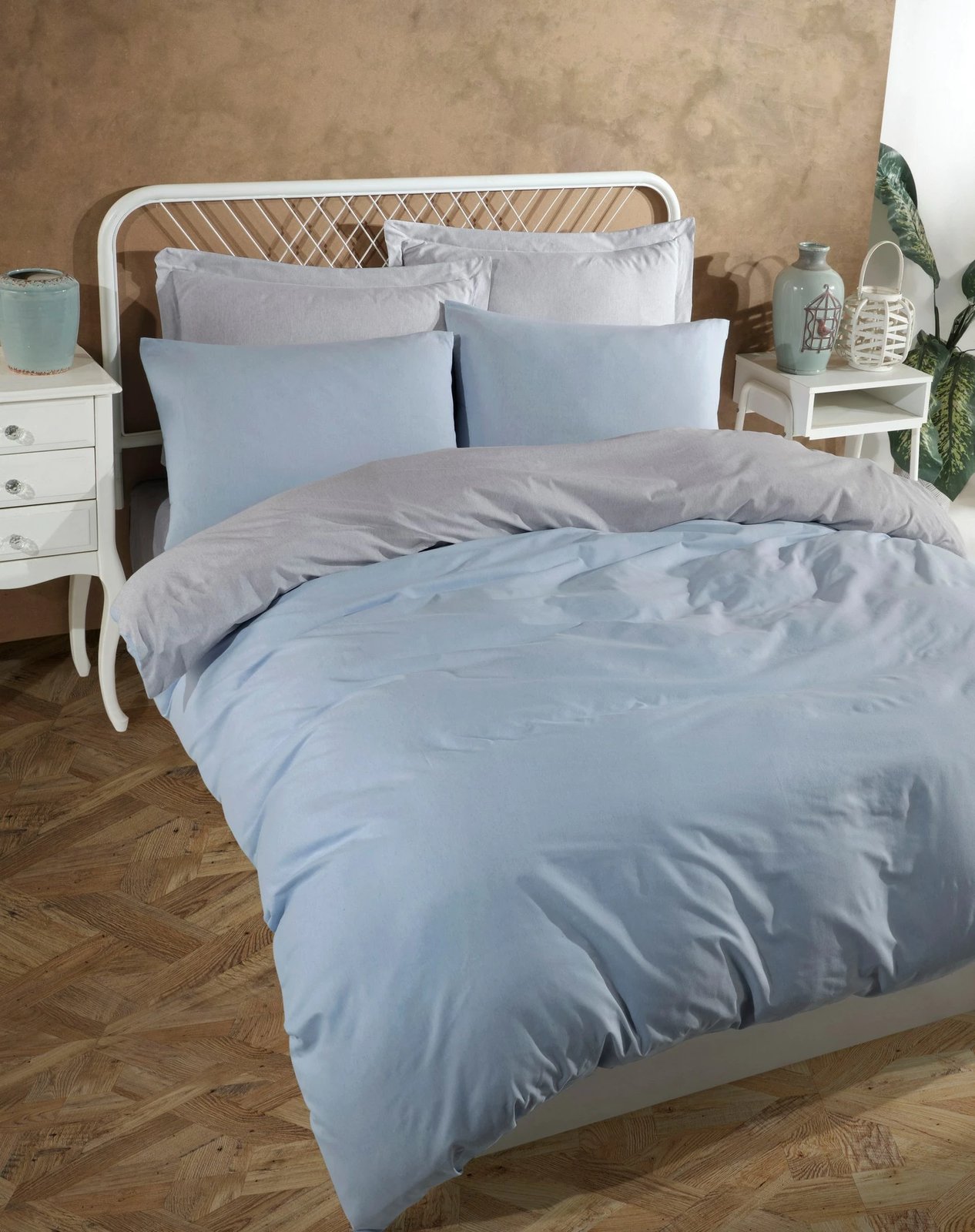 Set mbulesë për jorgan dopio, ngjyrë kaltër e çelët dhe gri, L'essentiel Set mbulesë për jorgan dopio, ngjyrë kaltër e çelët dhe gri, L'essentiel