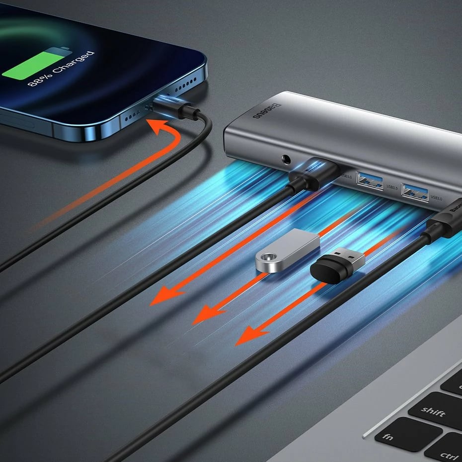 Kasë Baseus Metal Gleam 11in1, USB Type-C HUB, CAHUB-CT0G, Gri