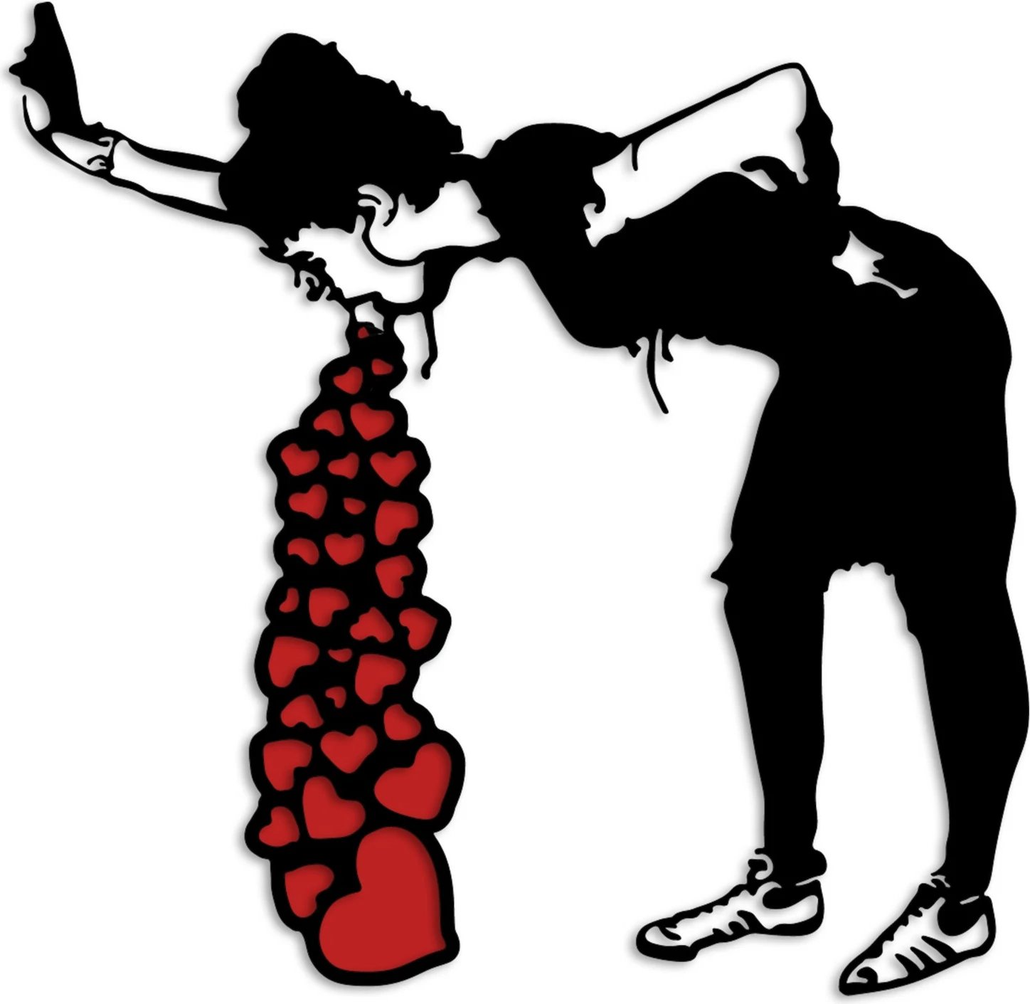 Aksesor dekorativ metalik për mur, Banksy 12, zi e kuqe, 63x61cm