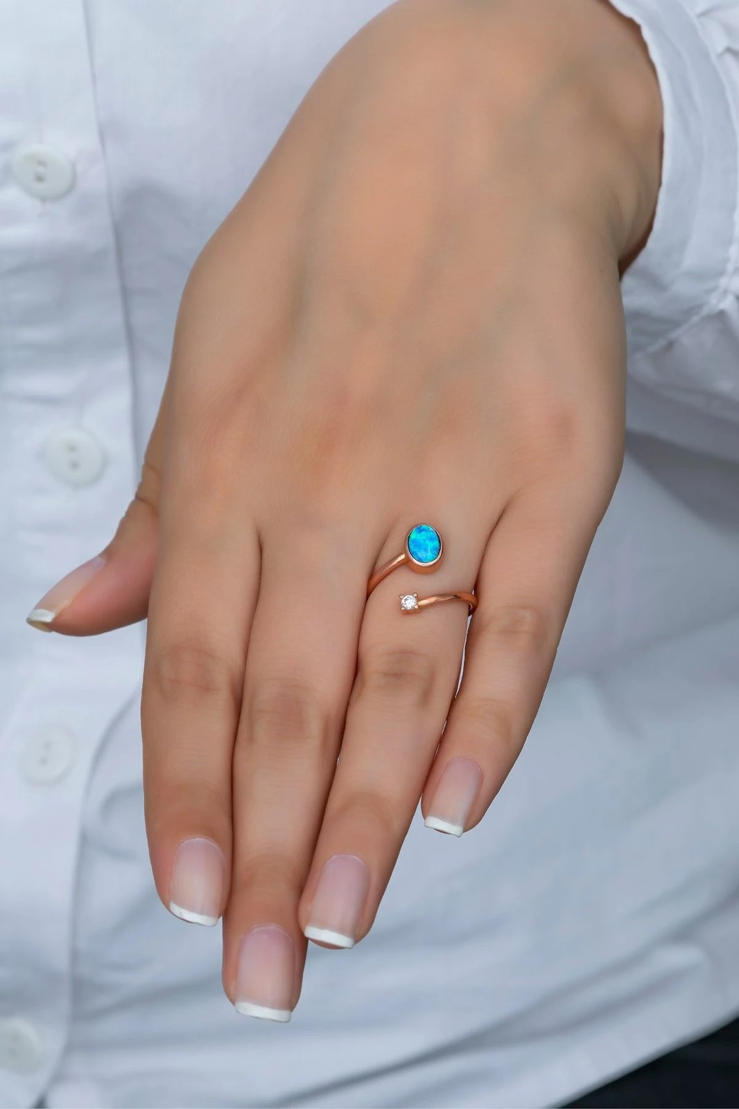 Unazë argjendi, Jumeon, NRZ99381, ngjyrë ari rozë, opal blu