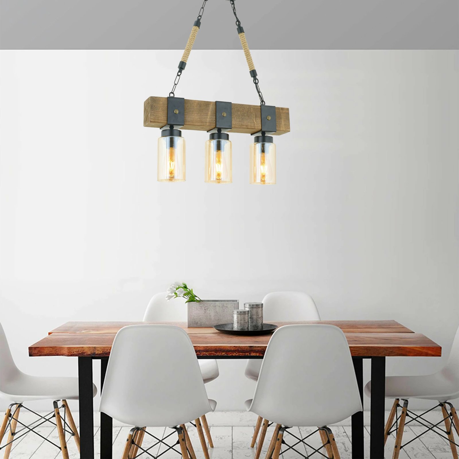 Llambë tavani Opviq Simona, 3 drita, dru bredhi, ngjyrë arre dhe e zezë