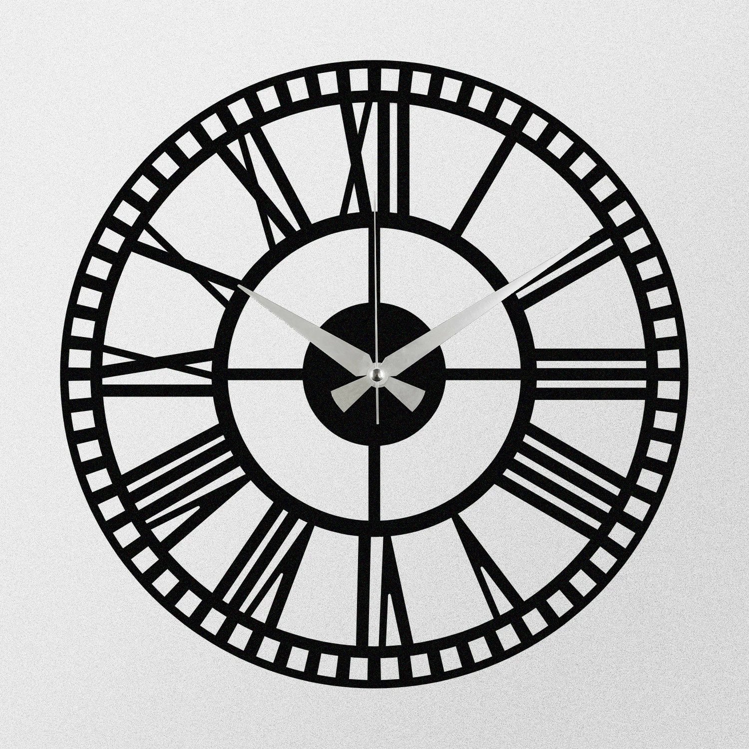 Orë muri dekorative prej metali, Wallity Enzoclock - S004, ngjyrë e zezë, 48x48cm