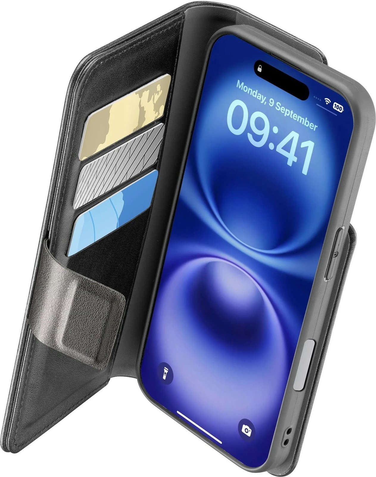 Mbështjellës Cellular Line Book Agenda 2 për iPhone 16, e zezë