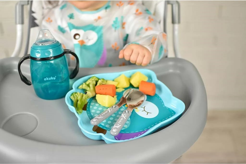 Pjatë bebe, AKUKU, Owl, plastikë BPA-free, 21x20 cm, blu