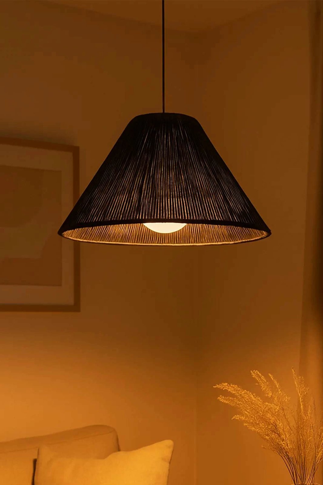 Llambë tavani Opviq, Ardena, trup plastik, kapak makrame, e zezë