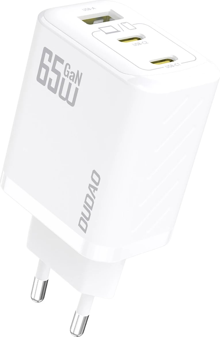 Karikues muri Dudao A29C, 65W, GaN, 3 porta (2x USB-C, 1x USB-A), me kabllo USB-C, Bardhë