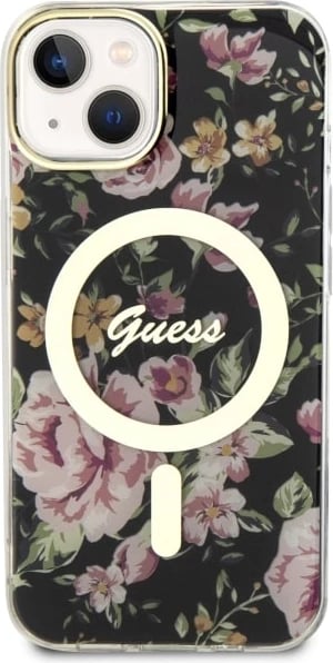 Mbështjellës Guess GUHMP14MHCFWSK për iPhone 14 Plus 6.7", Flower MagSafe, zi