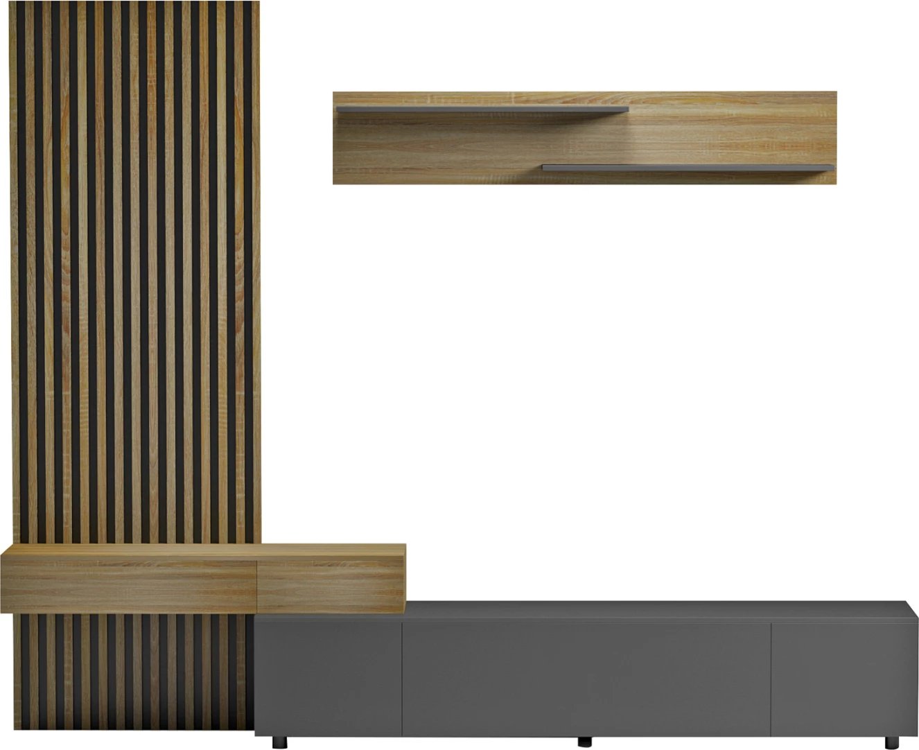 Kompleti i mobiljeve për TV DORT FH18076.02 melaminë, sonama-e zezë, 249.5x42.2x199.5H cm