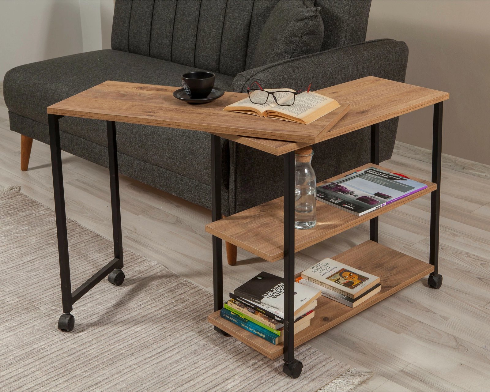 Tavolinë anësore Hanah Home, Melin, ngjyrë Atlantic Pine dhe e zezë