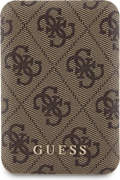 Mbështjellës Guess 4G Metal Logo me powerbank MagSafe 5000mAh për iPhone 15 Pro Max, Kafe, Set