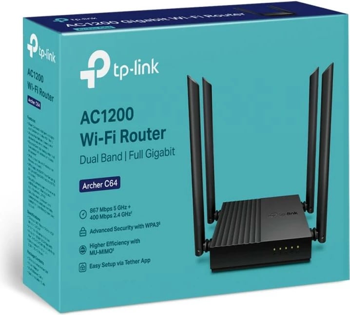 router Wi‑Fi TP-Link Archer C64, dual-band, porte gigabit deri 1 Gbps, zi