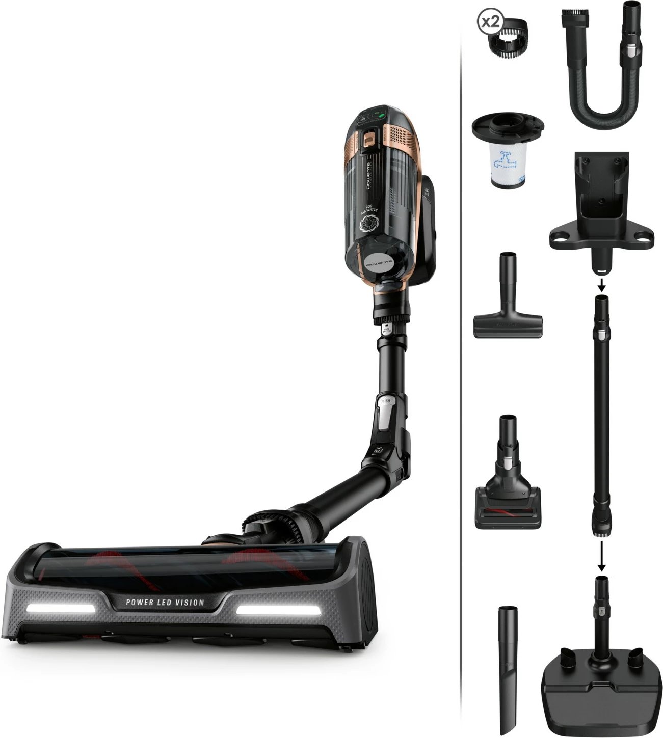 Fshesë me korrent pa kabllo Rowenta X-Force Flex 15.60 RH99F1, 0.9L, Li-Ion, e zezë/bronzi