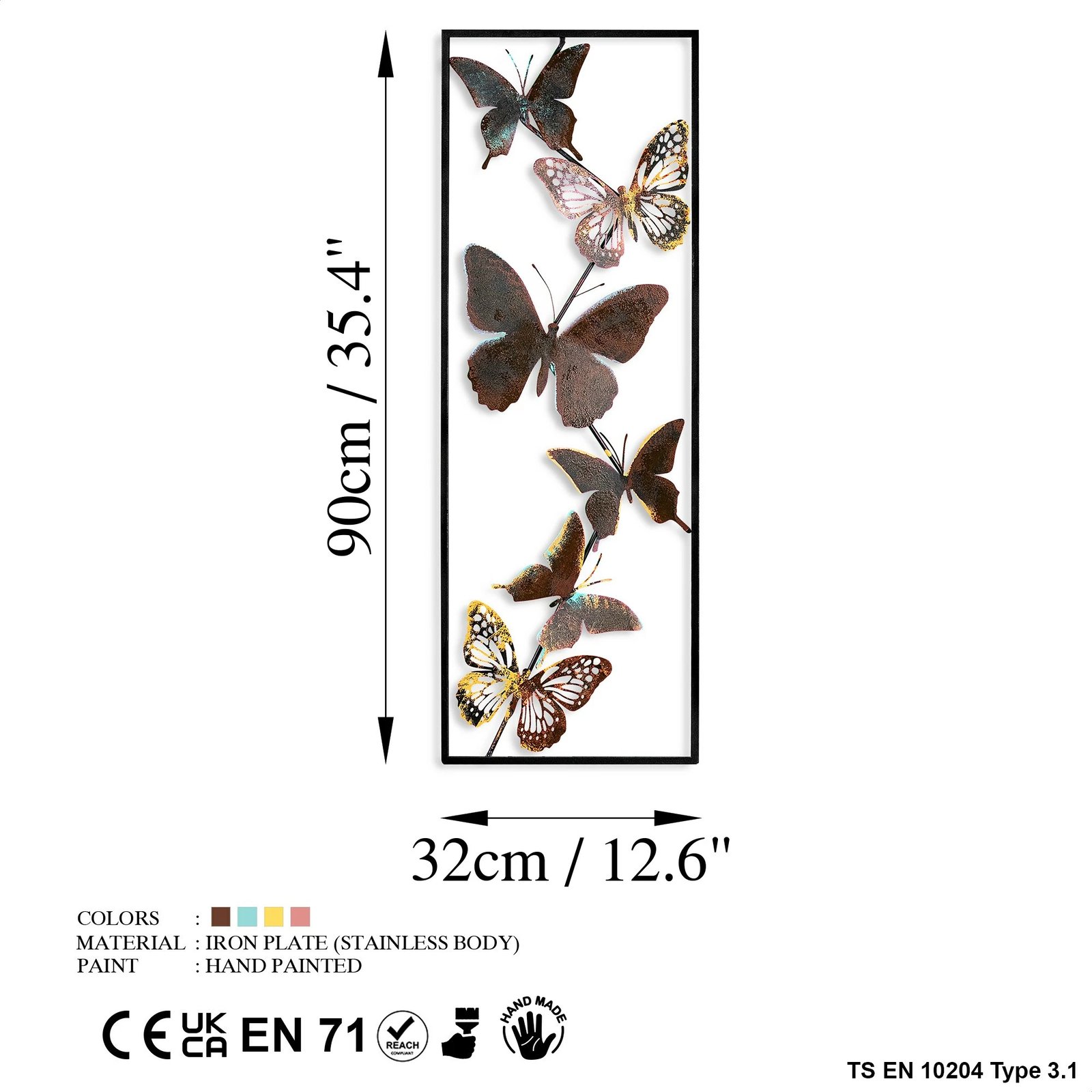 Aksesor dekorativ metalik për mur, Wallity Tavus 2, shumëngjyrësh, 32x90x4cm