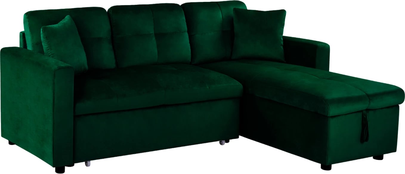 Divan qoshe që bëhet shtrat Wayne 224x147x85 FH3028.13 Kadife Jeshile Cipres