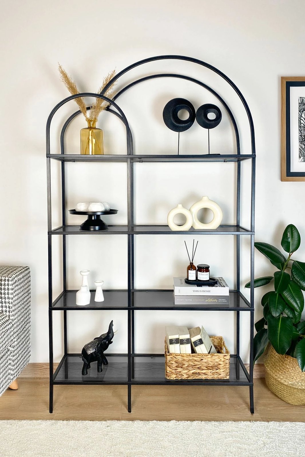 Raft librash Hanah Home, Twin, ngjyrë e zezë dhe fume