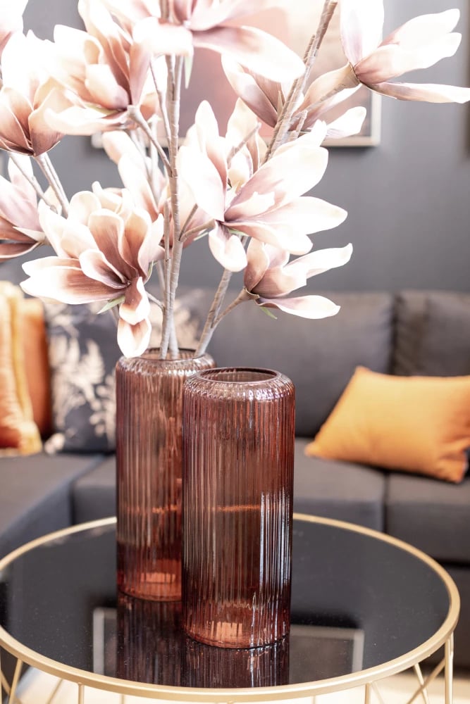 Vazo LIGNE, qelq, ngjyrë kafe, 15x15x35cm