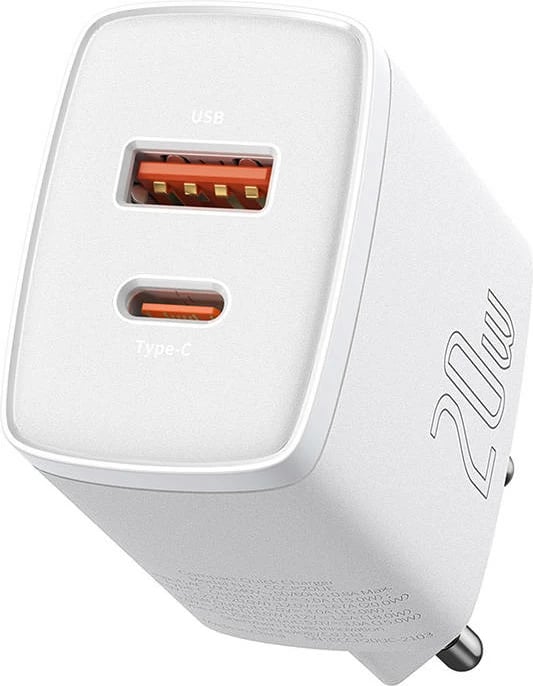 Karikues i shpejtë Baseus Compact, 20W, 2 porta USB-A/USB-C, i bardhë