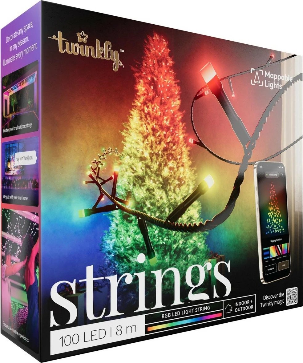 Drita dekorative Twinkly Strings, 100 LED RGB, 8 m, zinxhir, e zezë Drita dekorative Twinkly Strings, 100 LED RGB, 8 m, zinxhir, e zezë