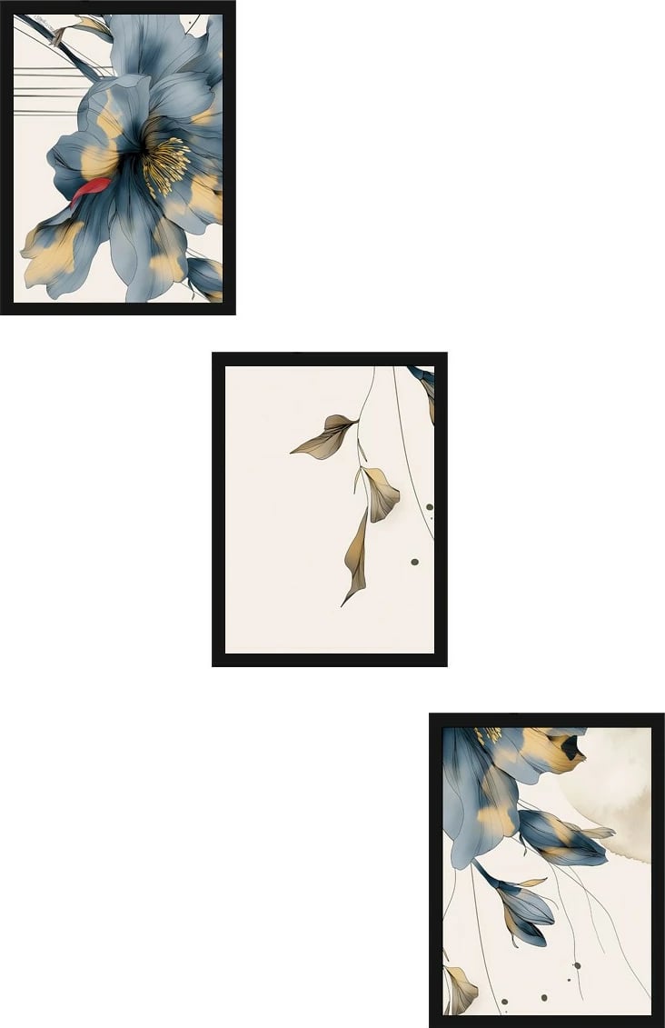 Pikturë dekorative me kornizë, 3 pjesë, MDF, shumëngjyrëshe, Wallity, Huhu471S, 50x70cm