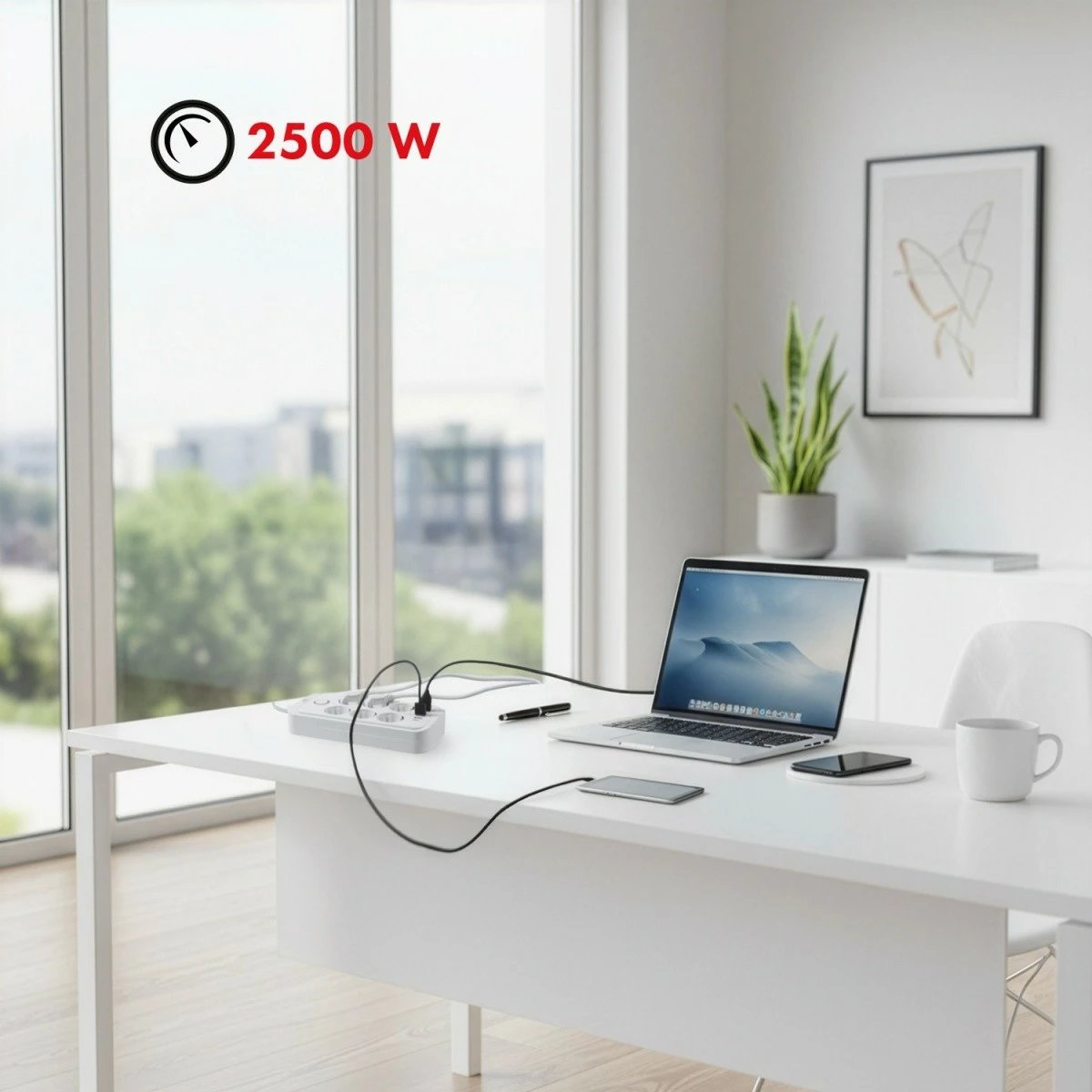 Zgjatues rryme Maclean MCE389 W 6x Schuko, 4x USB-A + 1x USB-C, 1.5 m, 2500W, me çelës, i bardhë