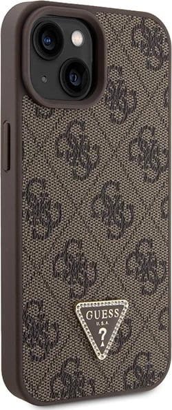 Mbështjellës Guess Crossbody 4G Metal Logo për iPhone 15/15 Plus, kafe, me rrip