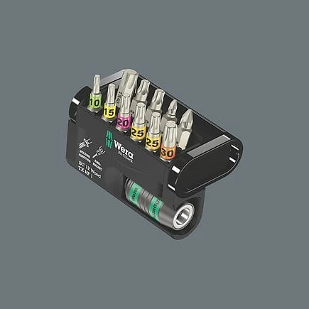 Set bitash Wera 11 copë, Pozidriv, Torx Plus, 1/4 inch, me mbajtës, zi/metalik