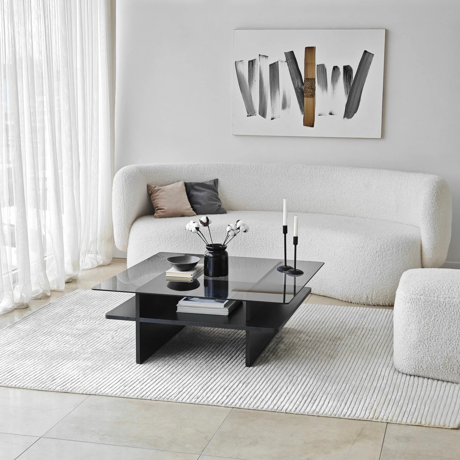 Tavolinë kafeje Skye Decor, katrore, ngjyrë e zezë dhe fume