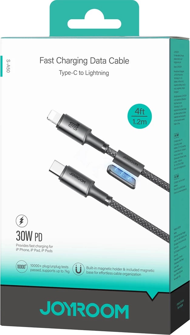 Kabllo Joyroom S-A50 Unlimited Series, USB-C në Lightning, 1.2m, 30W, me organizues magnetik, Gri