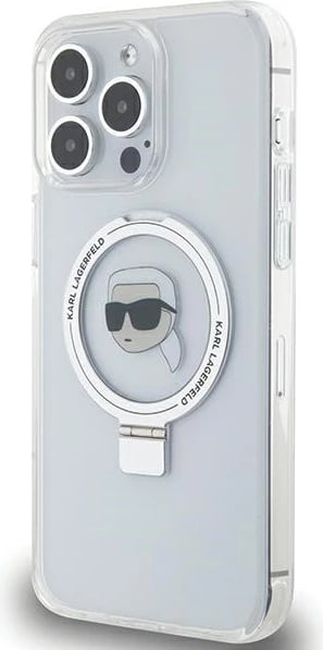 Mbështjellës Karl Lagerfeld KLHMP15LHMRSKHH për iPhone 15 Pro 6.1", me unazë Ring Stand, MagSafe, Bardhë