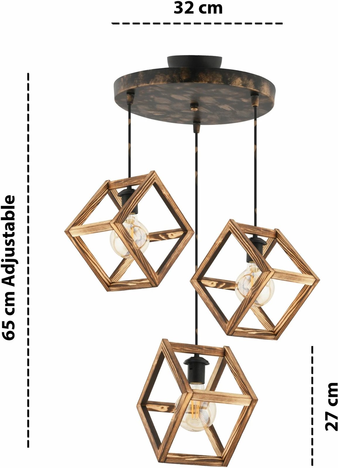 Llambë tavani Opviq, Cube Triple G, metal dhe dru, natyrale, vintage