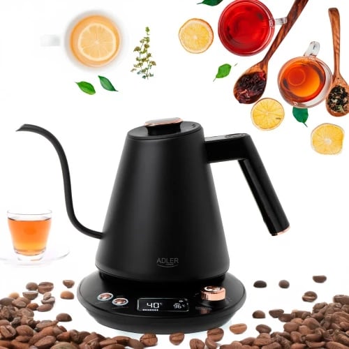 Çajnik elektrik Adler AD 1349 1.0L gooseneck me rregullim temperature, display LED, mbajtje nxehtësie, zi-ari