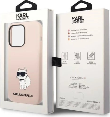 Mbështjellës Karl Lagerfeld KLHCP14LSNCHBCP për iPhone 14 Pro 6.1", silikon, rozë