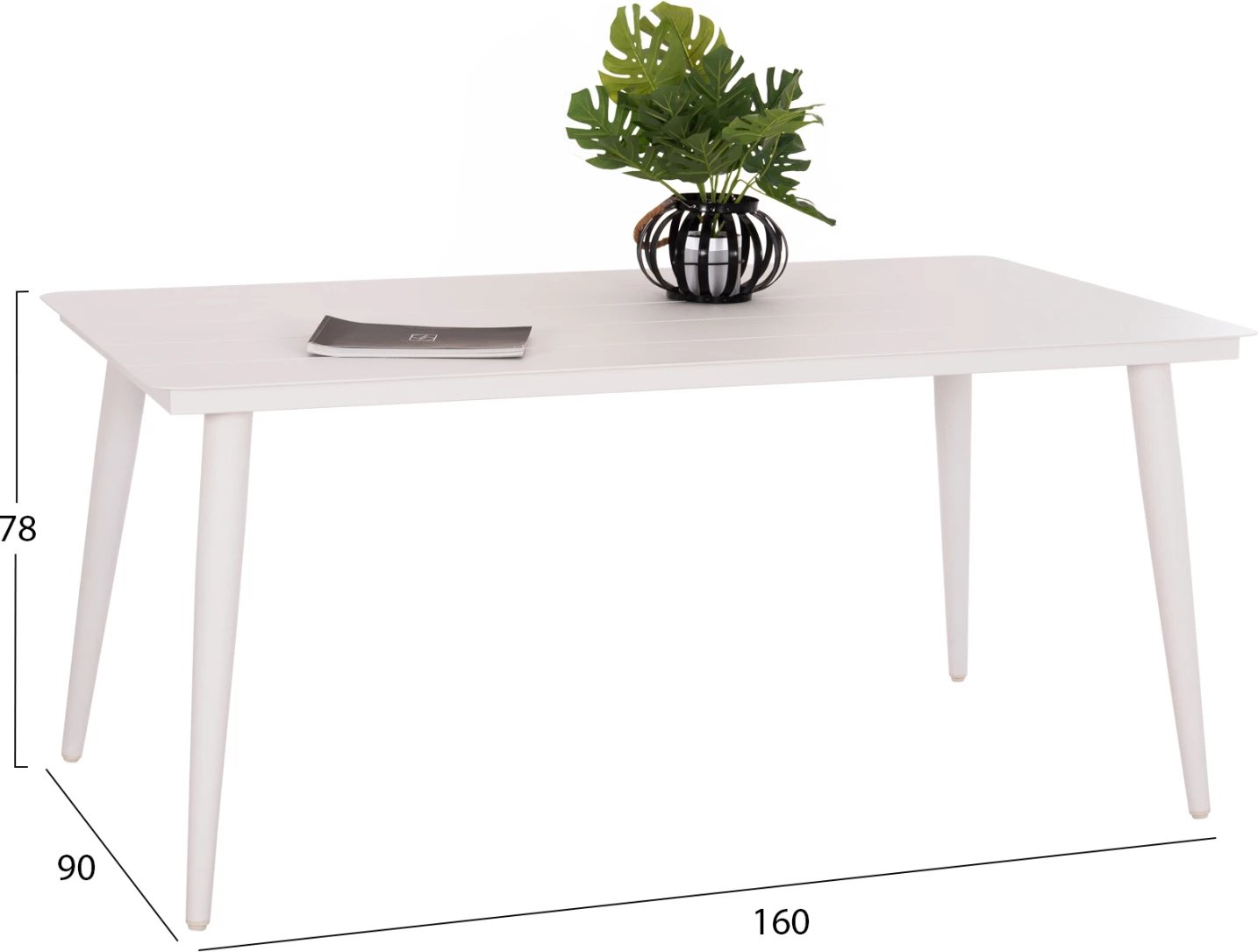 Tavolinë drejtkëndëshe ngrënieje alumini HIGER, e bardhë, FH6291.02, 160x90x78cm