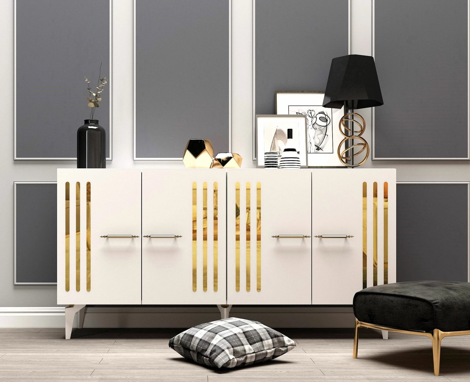 Konsolë Skye Decor, e bardhë, ari