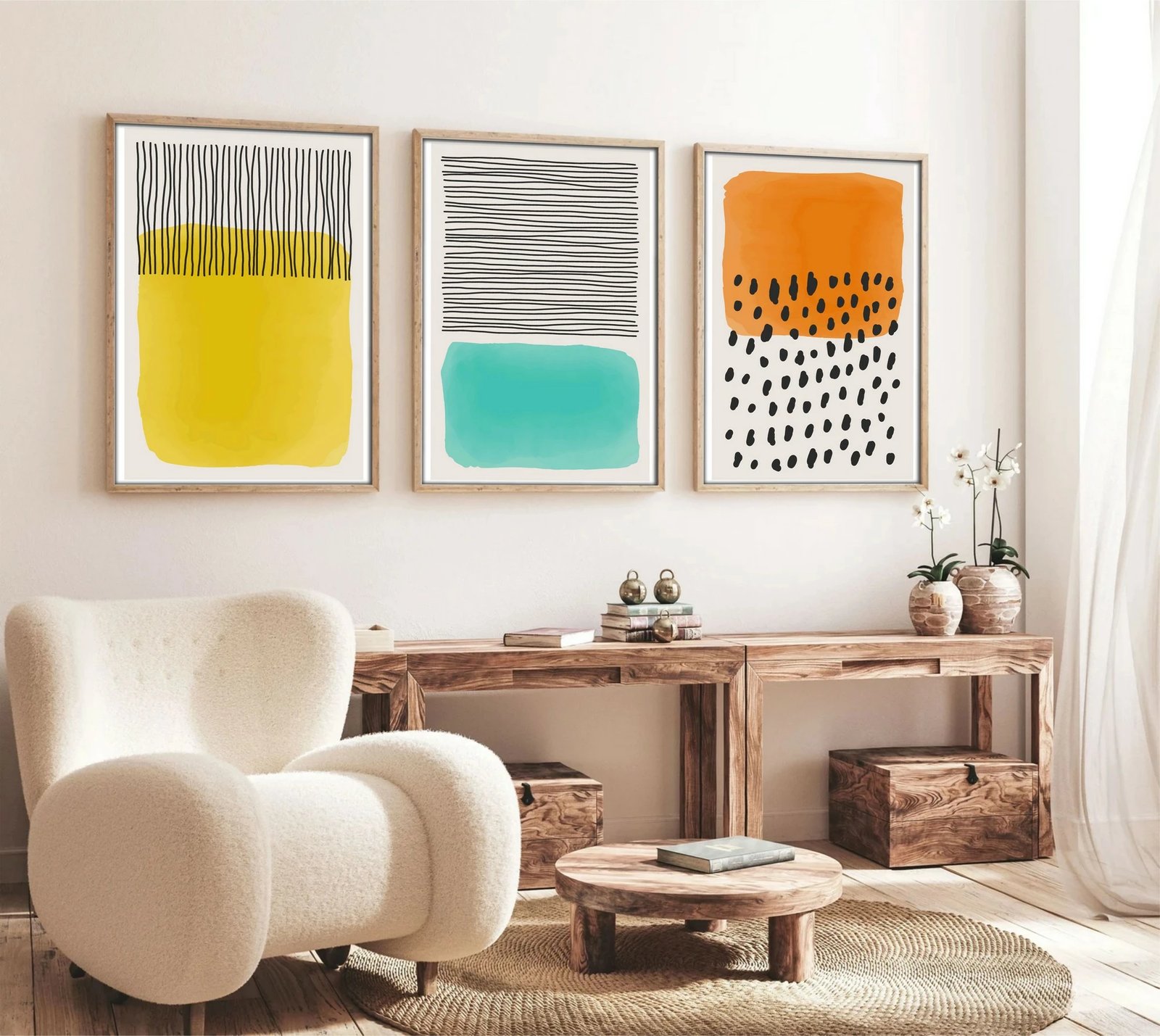 Pikturë dekorative me kornizë MDF (3 copë), Wallity, Huhu136, 50x35cm