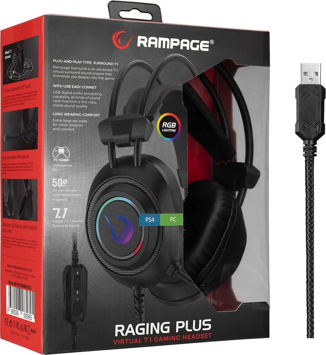 Kufje gaming Rampage RM-K19, me mikrofon, RGB, USB, të zeza-kuqe Kufje gaming Rampage RM-K19, me mikrofon, RGB, USB, të zeza-kuqe
