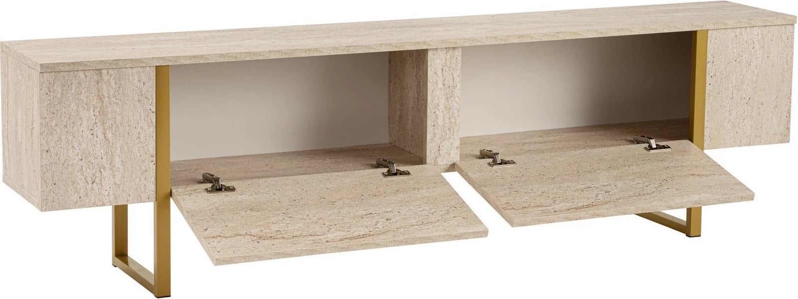 Komodë TV Nordure, ngjyrë travertin, ari