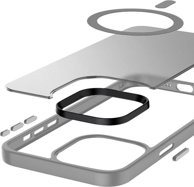 Mbështjellës CRONG Hybrid Frost MAG Cover për iPhone 15 Pro, MagSafe, Gri, Transparent