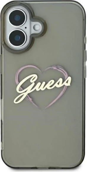 Mbështjellës Guess IML Heart për iPhone 16, Zi