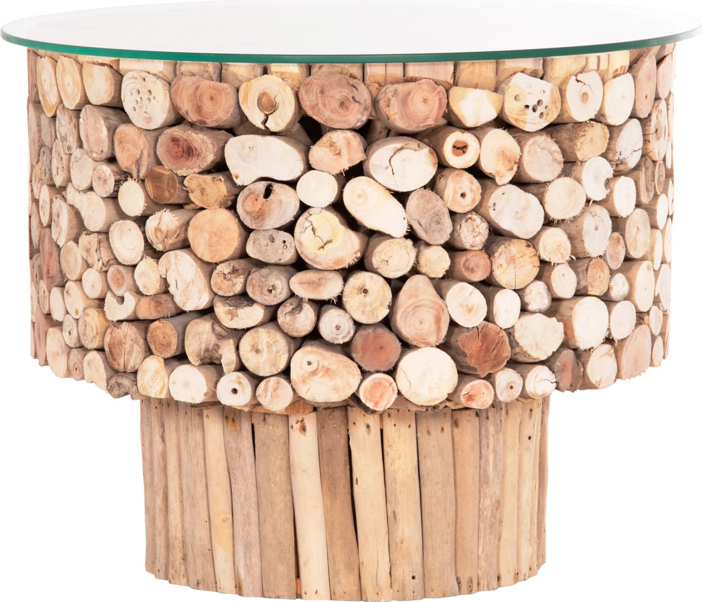 Tavolinë kafeje rrethore SPARROW, dru i larë nga deti, xham, Φ65x51.5cm