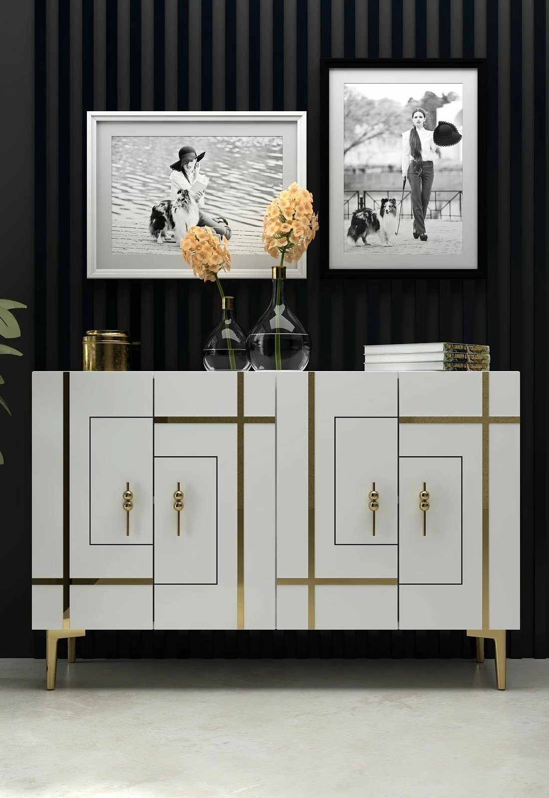 Konsolë Skye Decor, e bardhë, ari