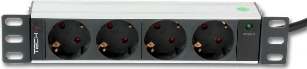 Prizë rack Techly 100464, 4xSchuko, 1U, 1.8m, e zezë/argjendtë