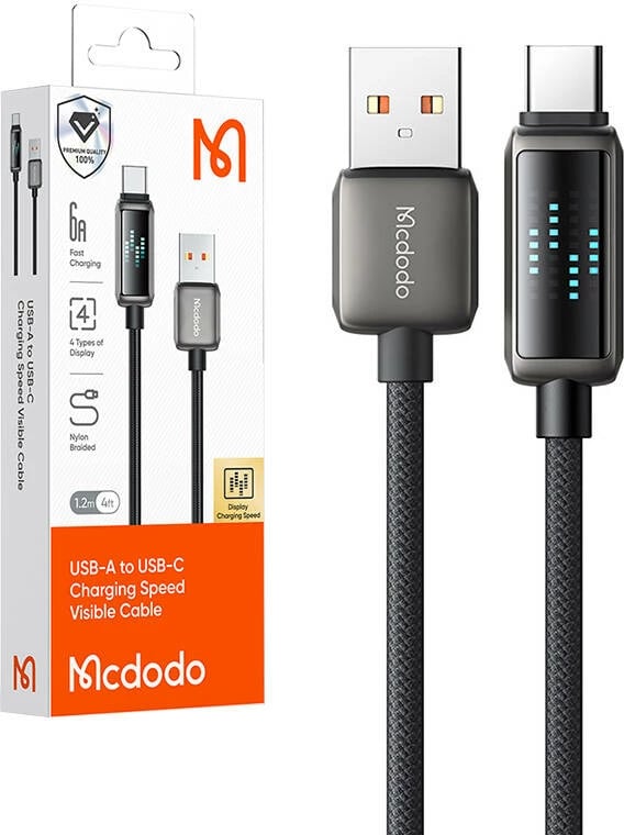 Kabllo Mcdodo CA-2350 USB-A në USB-C, 1.2m, 6A, ekran LED, e zezë