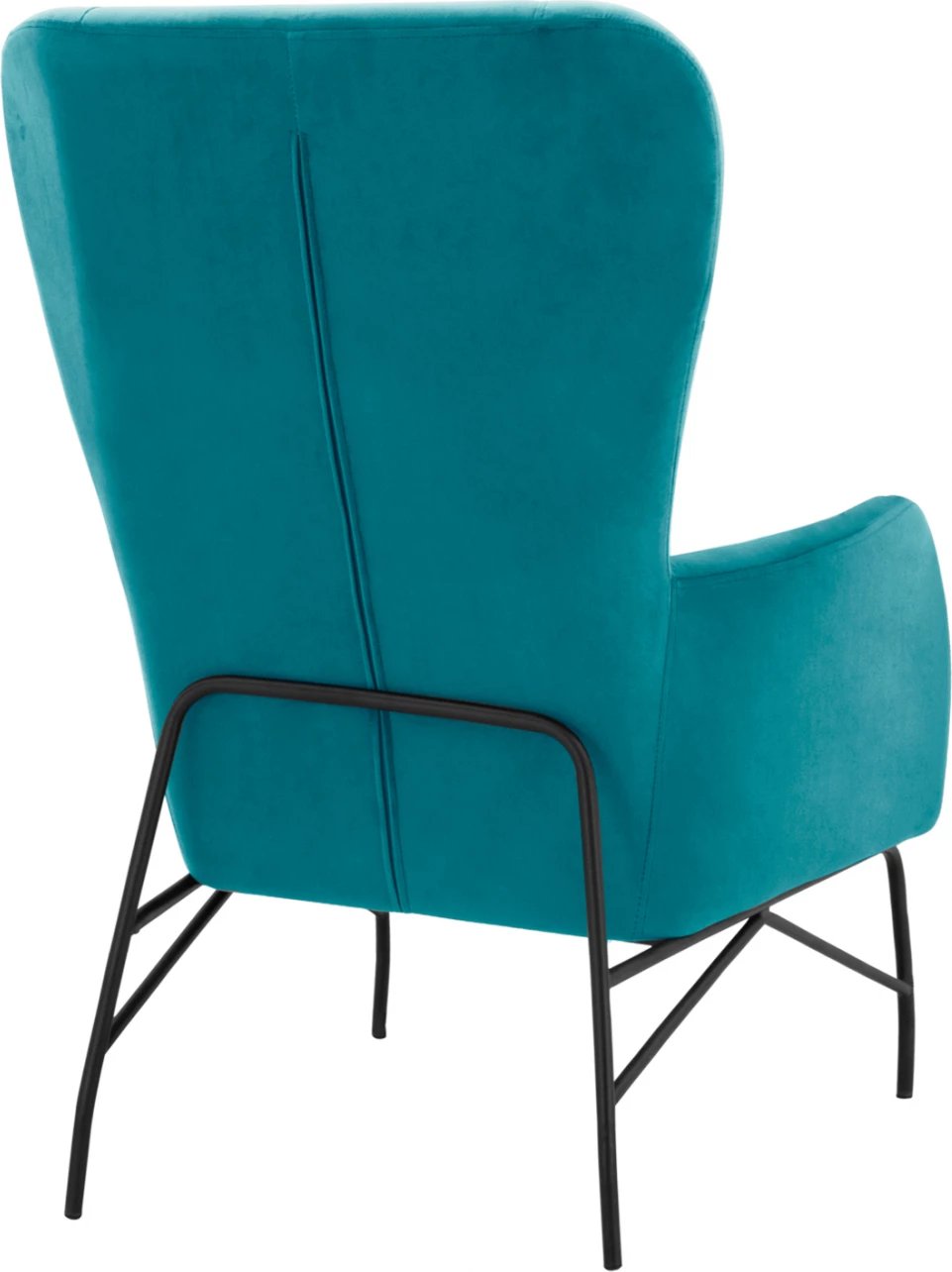 Bergere kadife, ngjyrë turkuaz, këmbë metalike të zeza, FH8721.08, 67x80x102 cm
