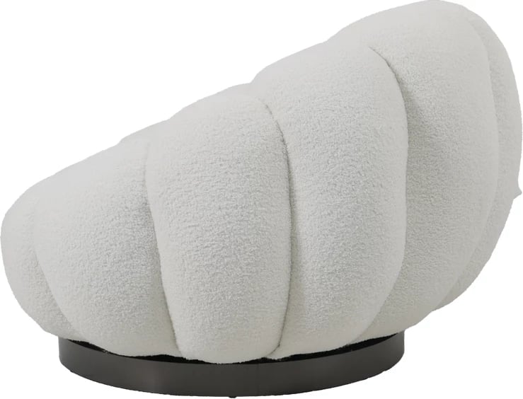 Karrige rrotulluese Nester, stof boucle i bardhë, 98x97x69cm