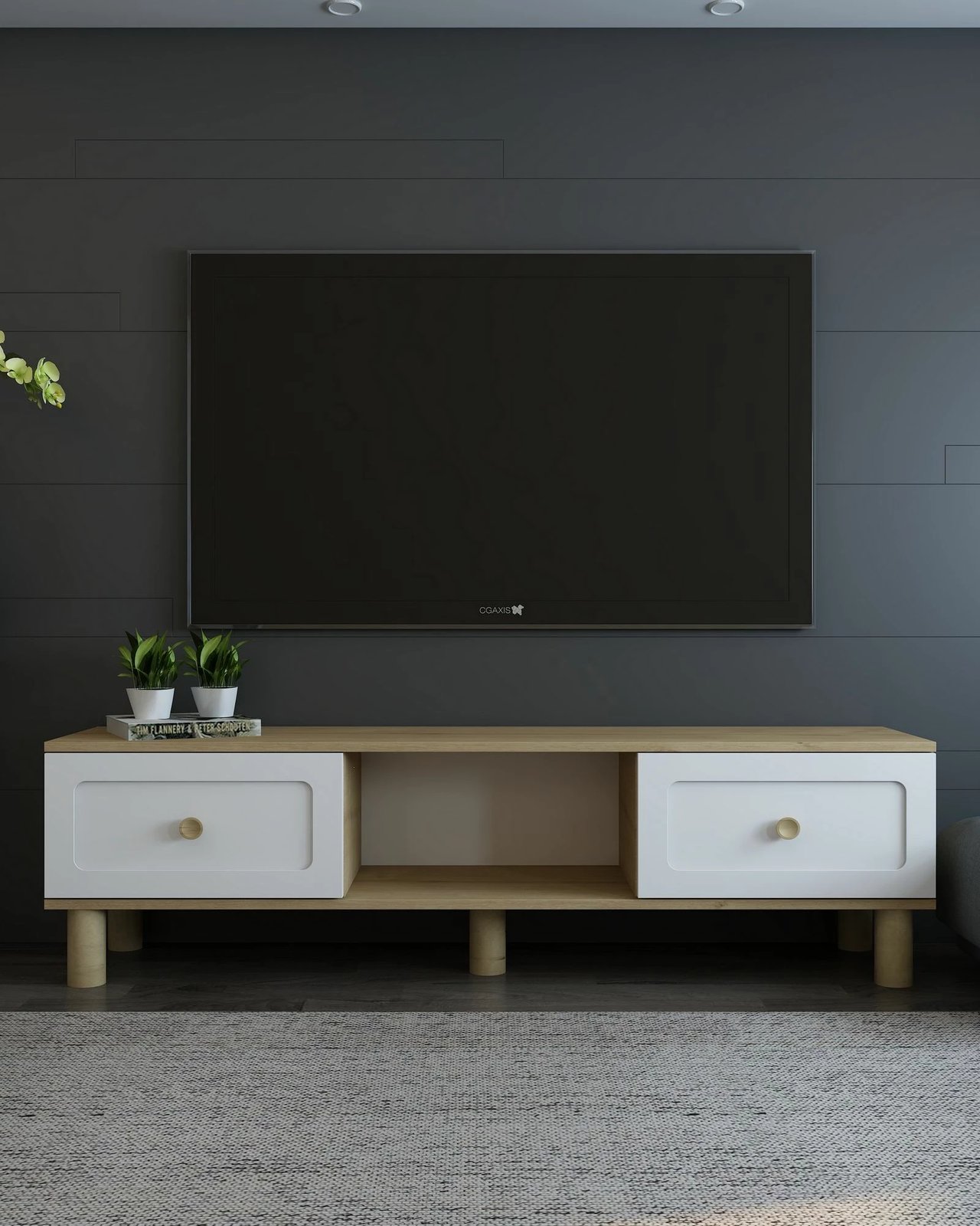 Komodë TV Skye Decor, Rosalinda Bohem, ngjyrë lis safir dhe e bardhë