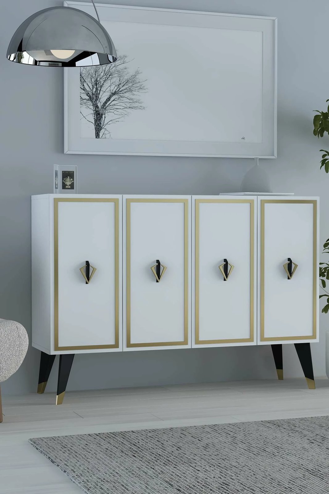 Konsol Skye Decor, 8175KM-32, e bardhë, e zezë, e artë